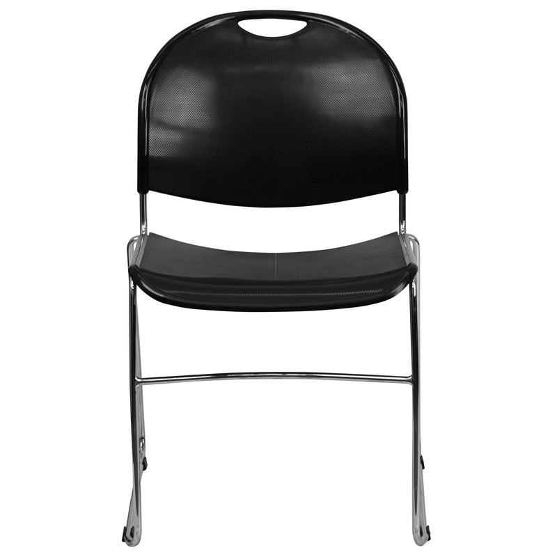 SINGLEWAVE Series 880 lb. Capacity Black Ultra-Compact Stack Chair with Chrome Frame