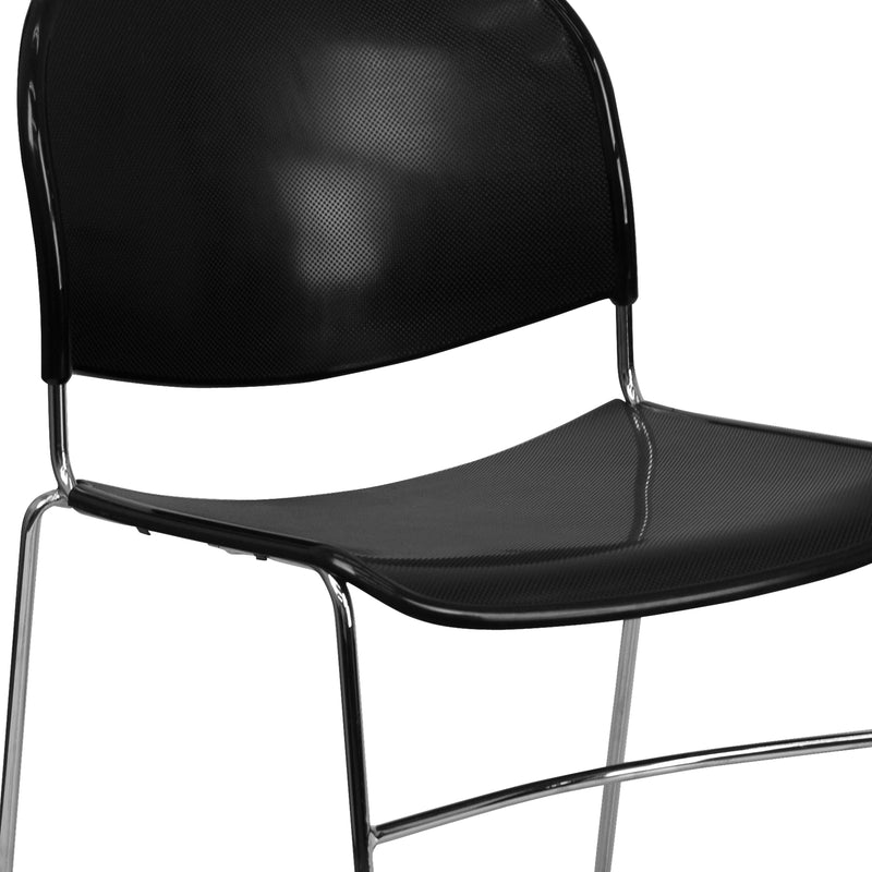 SINGLEWAVE Series 880 lb. Capacity Black Ultra-Compact Stack Chair with Chrome Frame