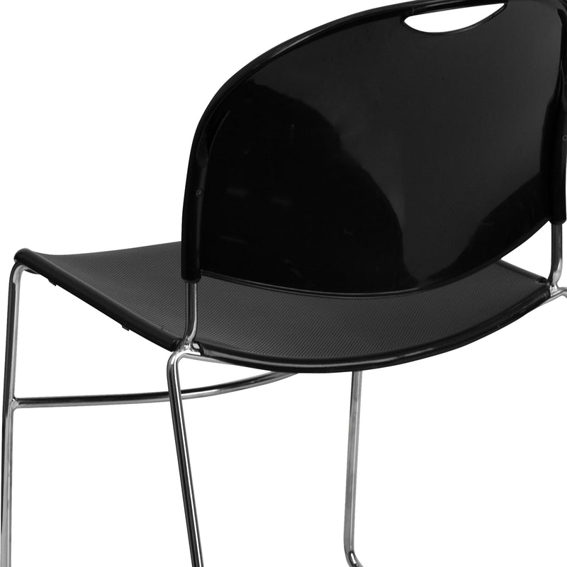 SINGLEWAVE Series 880 lb. Capacity Black Ultra-Compact Stack Chair with Chrome Frame