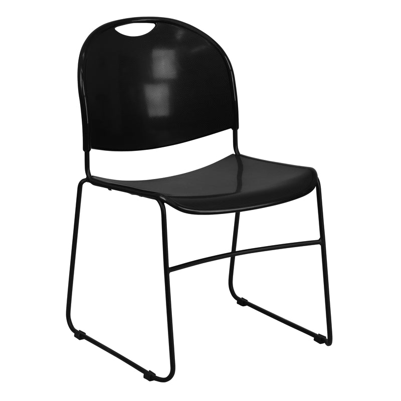 SINGLEWAVE Series 880 lb. Capacity Black Ultra-Compact Stack Chair with Black Powder Coated Frame