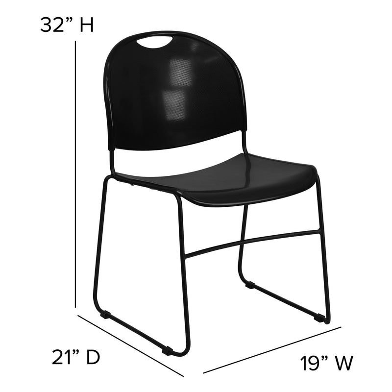 SINGLEWAVE Series 880 lb. Capacity Black Ultra-Compact Stack Chair with Black Powder Coated Frame