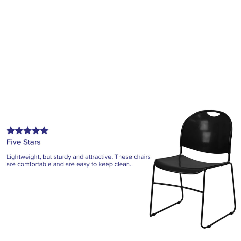 SINGLEWAVE Series 880 lb. Capacity Black Ultra-Compact Stack Chair with Black Powder Coated Frame