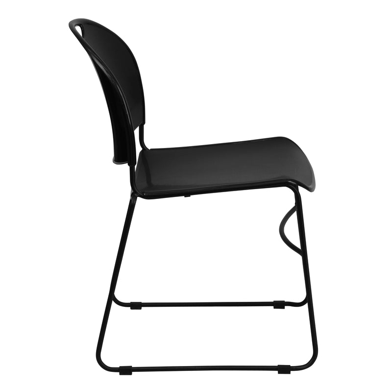 SINGLEWAVE Series 880 lb. Capacity Black Ultra-Compact Stack Chair with Black Powder Coated Frame