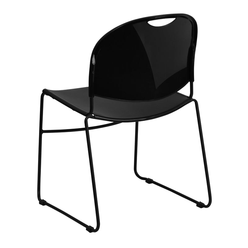 SINGLEWAVE Series 880 lb. Capacity Black Ultra-Compact Stack Chair with Black Powder Coated Frame