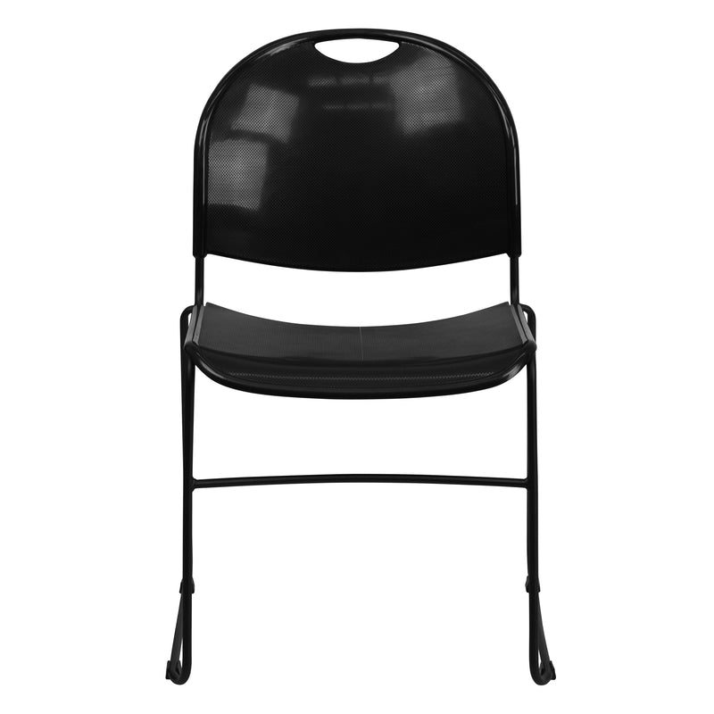 SINGLEWAVE Series 880 lb. Capacity Black Ultra-Compact Stack Chair with Black Powder Coated Frame