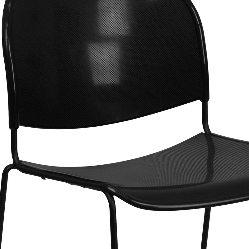 SINGLEWAVE Series 880 lb. Capacity Black Ultra-Compact Stack Chair with Black Powder Coated Frame