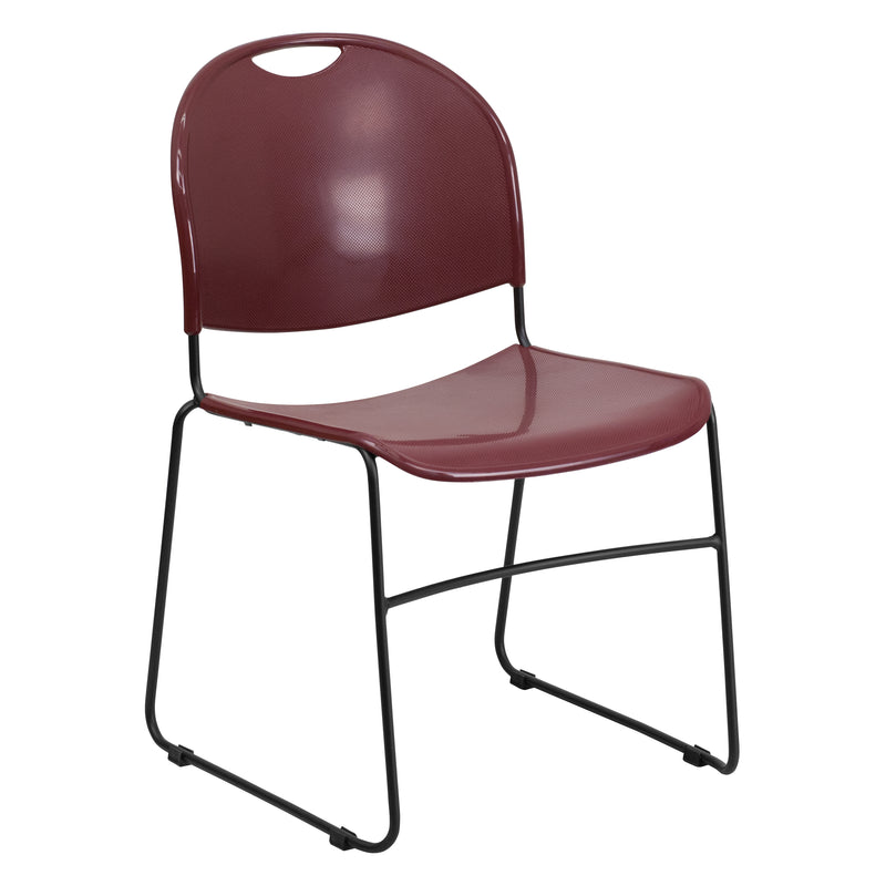 SINGLEWAVE Series 880 lb. Capacity Burgundy Ultra-Compact Stack Chair with Black Powder Coated Frame