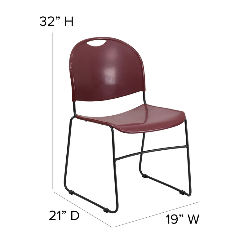 SINGLEWAVE Series 880 lb. Capacity Burgundy Ultra-Compact Stack Chair with Black Powder Coated Frame