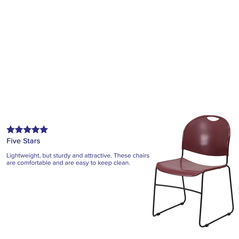 SINGLEWAVE Series 880 lb. Capacity Burgundy Ultra-Compact Stack Chair with Black Powder Coated Frame