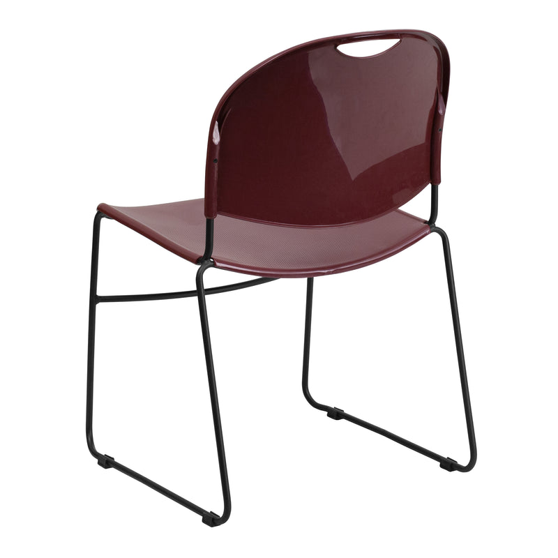 SINGLEWAVE Series 880 lb. Capacity Burgundy Ultra-Compact Stack Chair with Black Powder Coated Frame