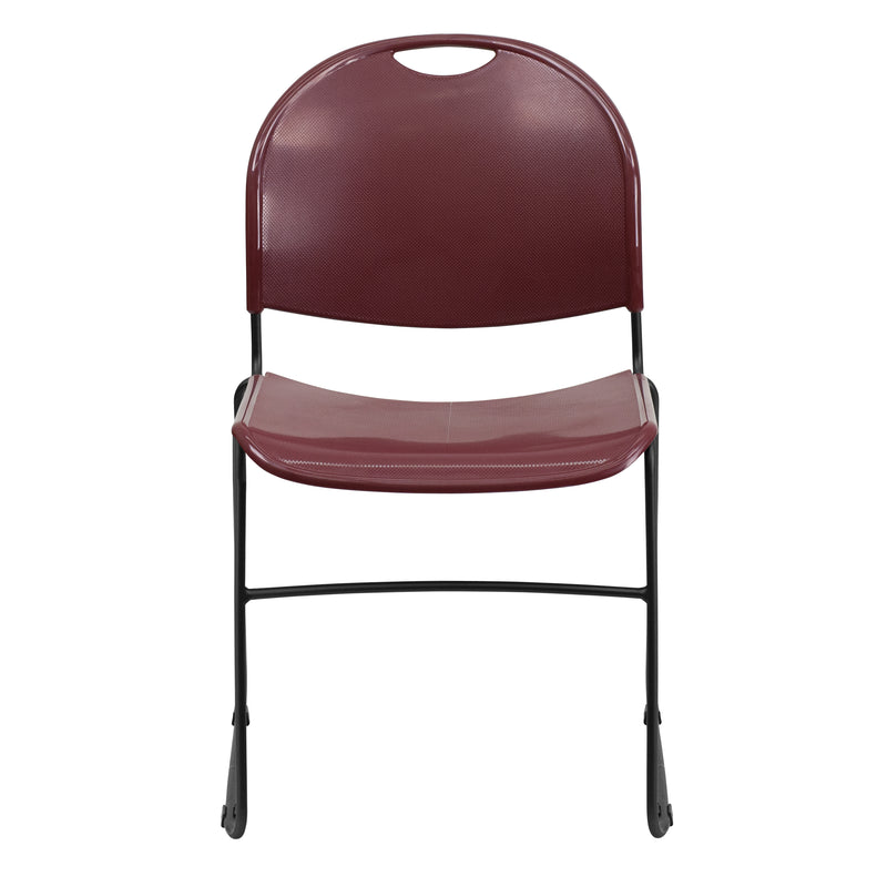 SINGLEWAVE Series 880 lb. Capacity Burgundy Ultra-Compact Stack Chair with Black Powder Coated Frame