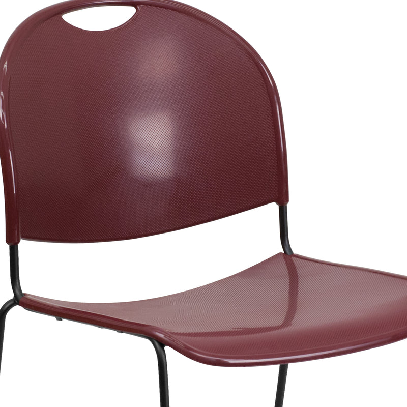 SINGLEWAVE Series 880 lb. Capacity Burgundy Ultra-Compact Stack Chair with Black Powder Coated Frame