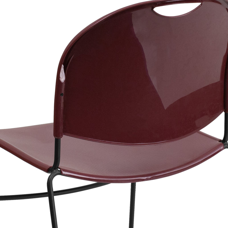 SINGLEWAVE Series 880 lb. Capacity Burgundy Ultra-Compact Stack Chair with Black Powder Coated Frame