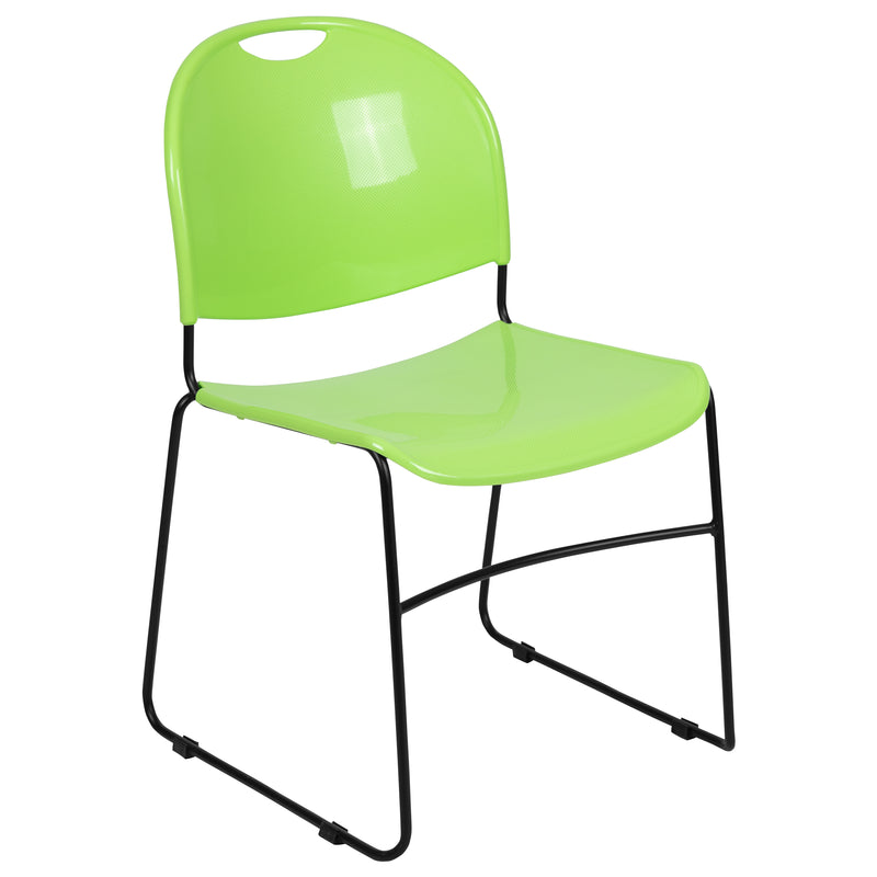 SINGLEWAVE Series 880 lb. Capacity Green Ultra-Compact Stack Chair with Black Powder Coated Frame