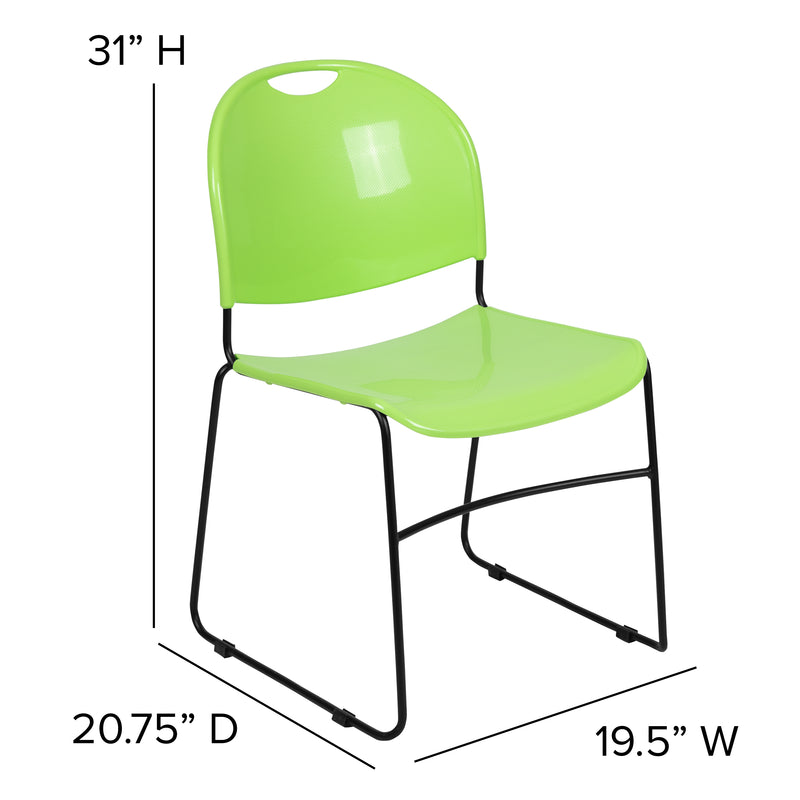 SINGLEWAVE Series 880 lb. Capacity Green Ultra-Compact Stack Chair with Black Powder Coated Frame