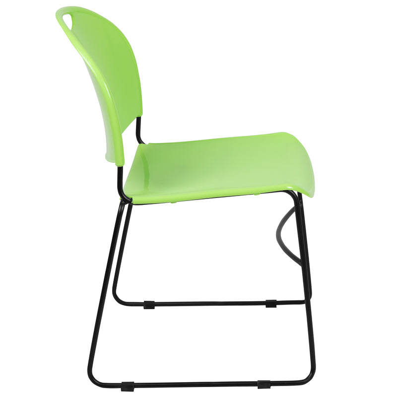 SINGLEWAVE Series 880 lb. Capacity Green Ultra-Compact Stack Chair with Black Powder Coated Frame