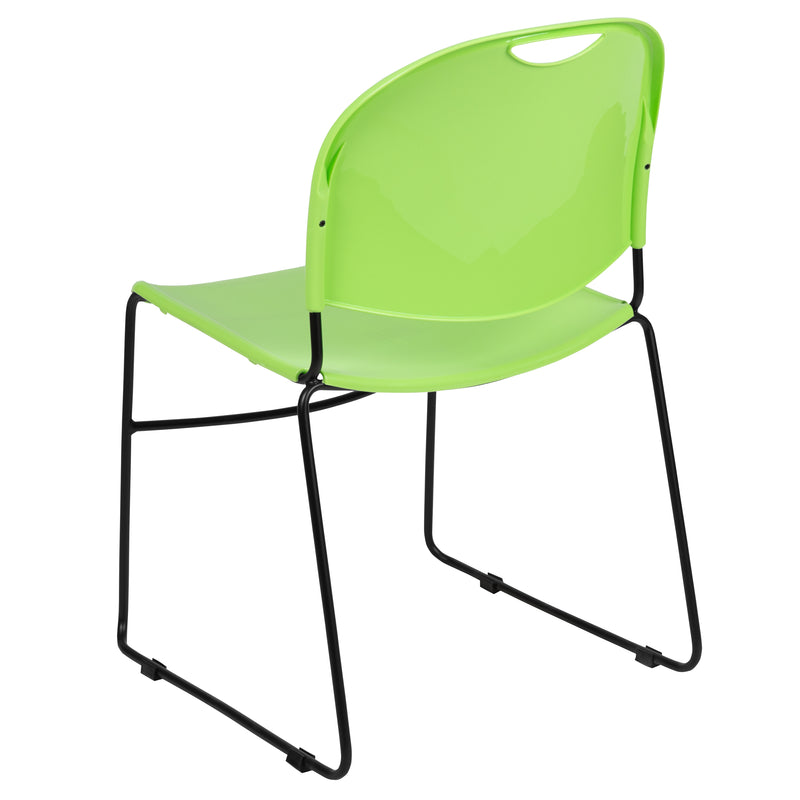 SINGLEWAVE Series 880 lb. Capacity Green Ultra-Compact Stack Chair with Black Powder Coated Frame