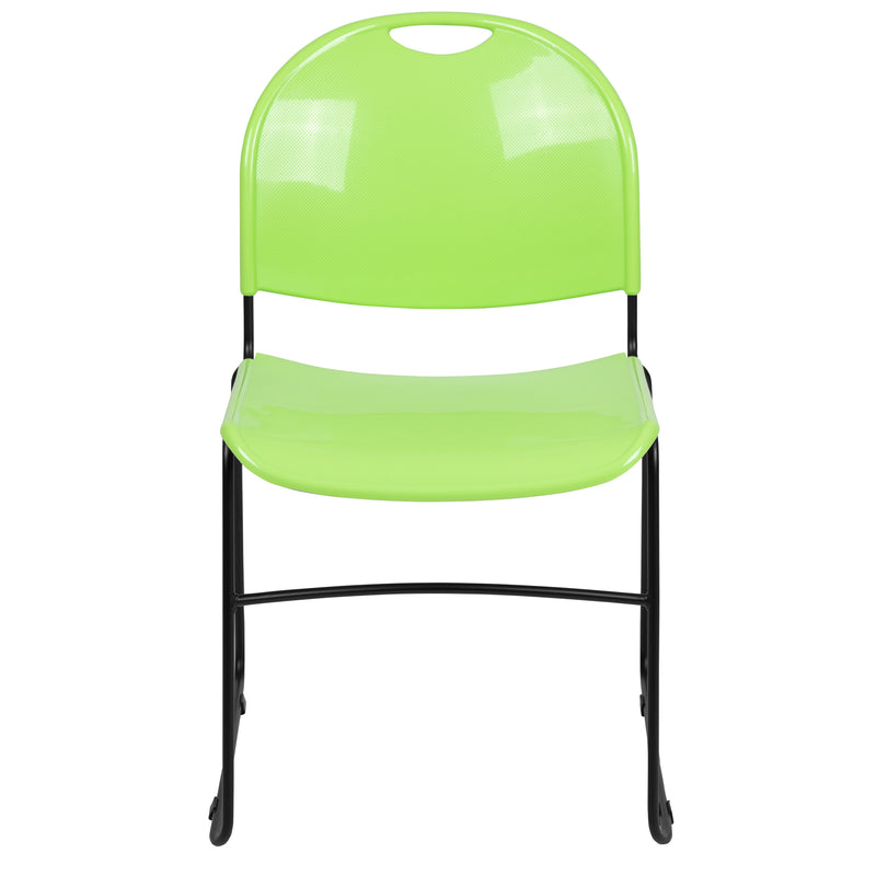 SINGLEWAVE Series 880 lb. Capacity Green Ultra-Compact Stack Chair with Black Powder Coated Frame