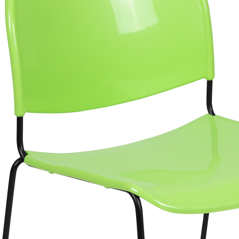 SINGLEWAVE Series 880 lb. Capacity Green Ultra-Compact Stack Chair with Black Powder Coated Frame