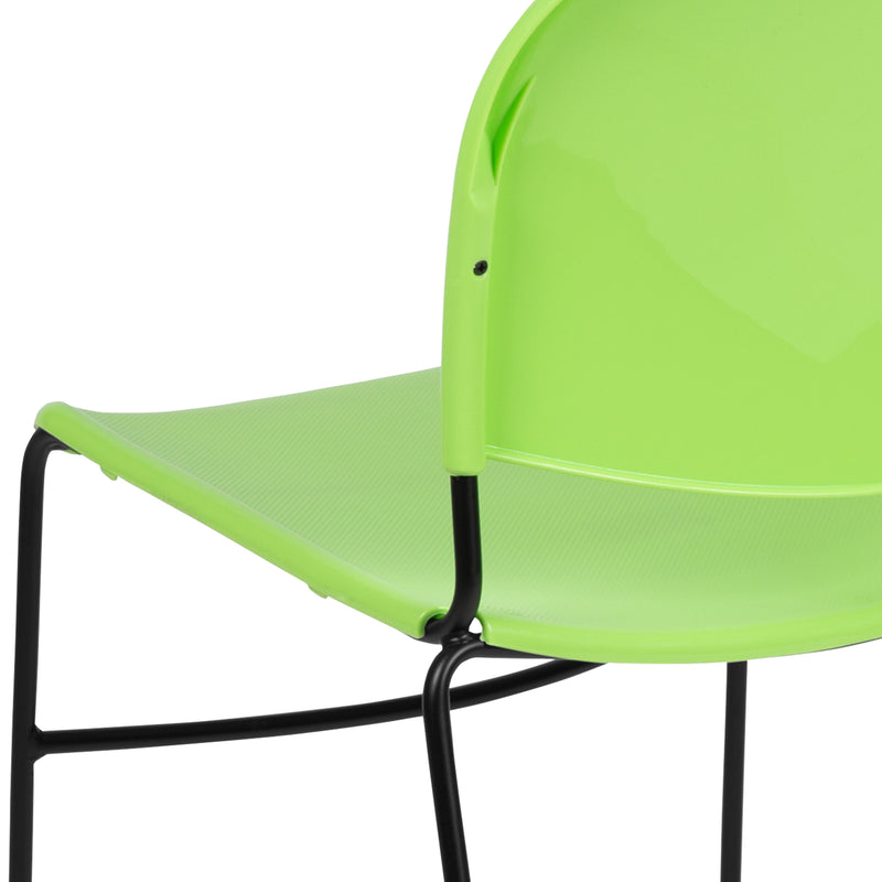 SINGLEWAVE Series 880 lb. Capacity Green Ultra-Compact Stack Chair with Black Powder Coated Frame