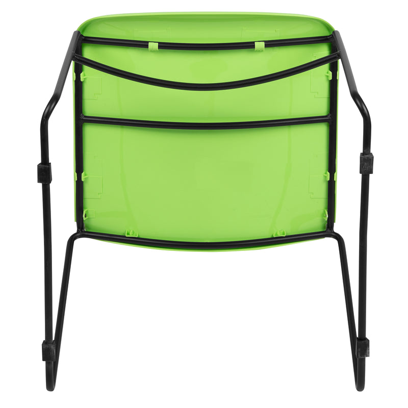 SINGLEWAVE Series 880 lb. Capacity Green Ultra-Compact Stack Chair with Black Powder Coated Frame