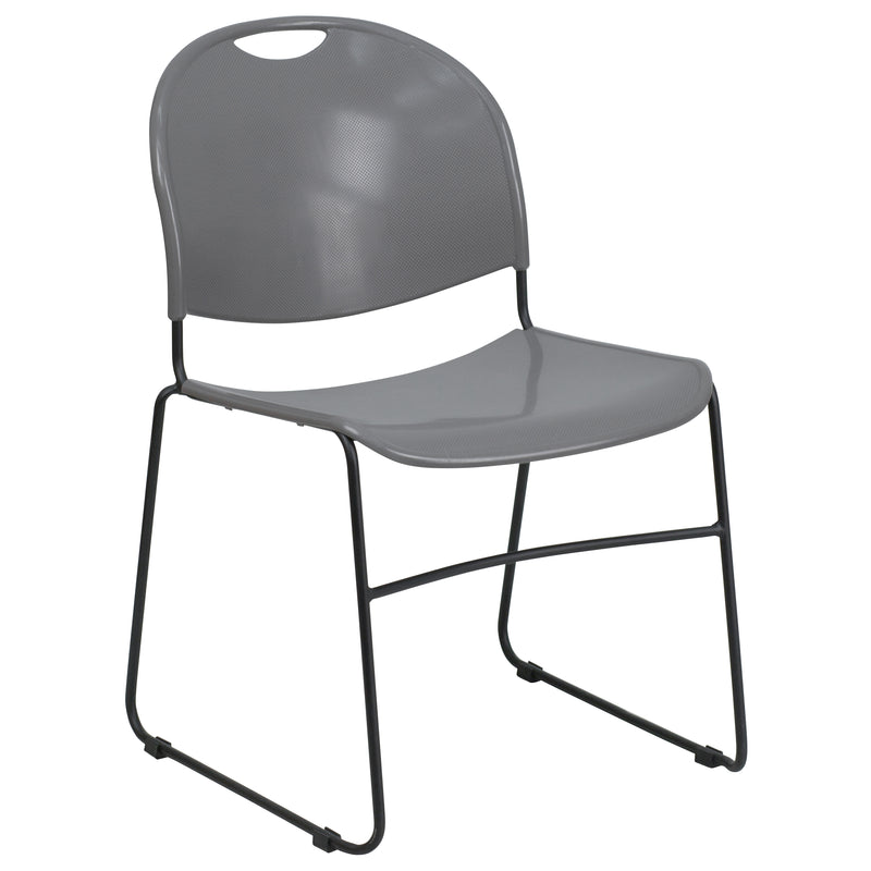 SINGLEWAVE Series 880 lb. Capacity Gray Ultra-Compact Stack Chair with Black Powder Coated Frame