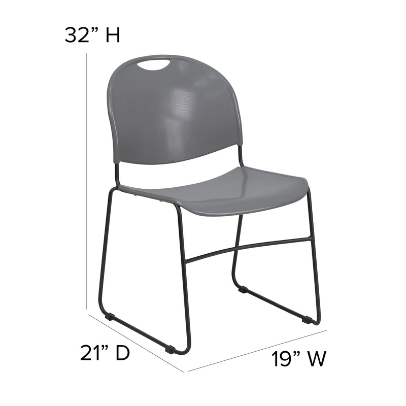 SINGLEWAVE Series 880 lb. Capacity Gray Ultra-Compact Stack Chair with Black Powder Coated Frame