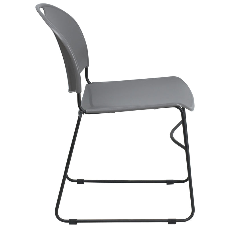 SINGLEWAVE Series 880 lb. Capacity Gray Ultra-Compact Stack Chair with Black Powder Coated Frame