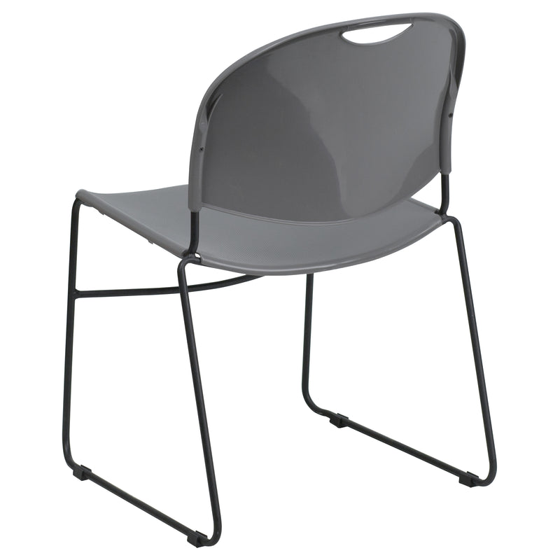 SINGLEWAVE Series 880 lb. Capacity Gray Ultra-Compact Stack Chair with Black Powder Coated Frame