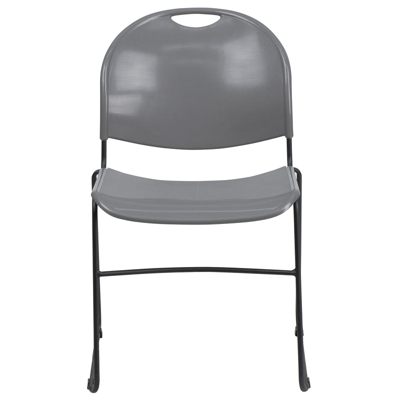 SINGLEWAVE Series 880 lb. Capacity Gray Ultra-Compact Stack Chair with Black Powder Coated Frame