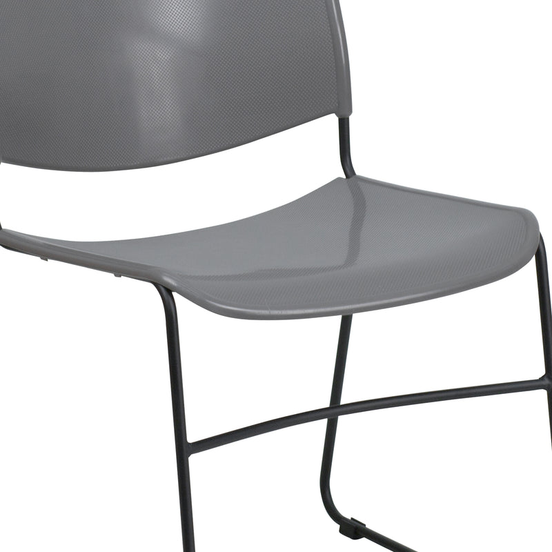 SINGLEWAVE Series 880 lb. Capacity Gray Ultra-Compact Stack Chair with Black Powder Coated Frame