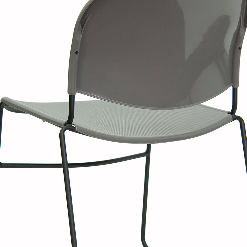 SINGLEWAVE Series 880 lb. Capacity Gray Ultra-Compact Stack Chair with Black Powder Coated Frame