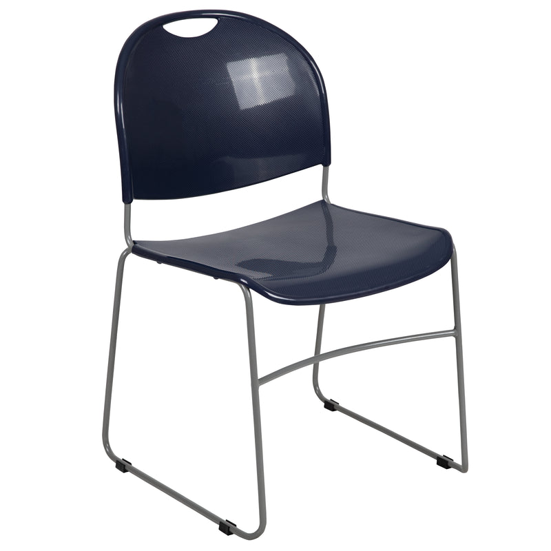 SINGLEWAVE Series 880 lb. Capacity Navy Ultra-Compact Stack Chair with Silver Powder Coated Frame