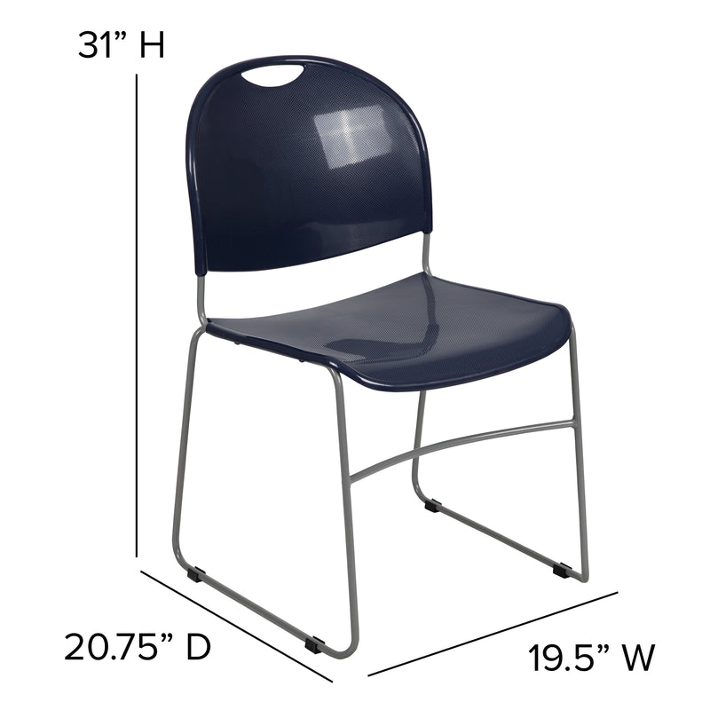 SINGLEWAVE Series 880 lb. Capacity Navy Ultra-Compact Stack Chair with Silver Powder Coated Frame