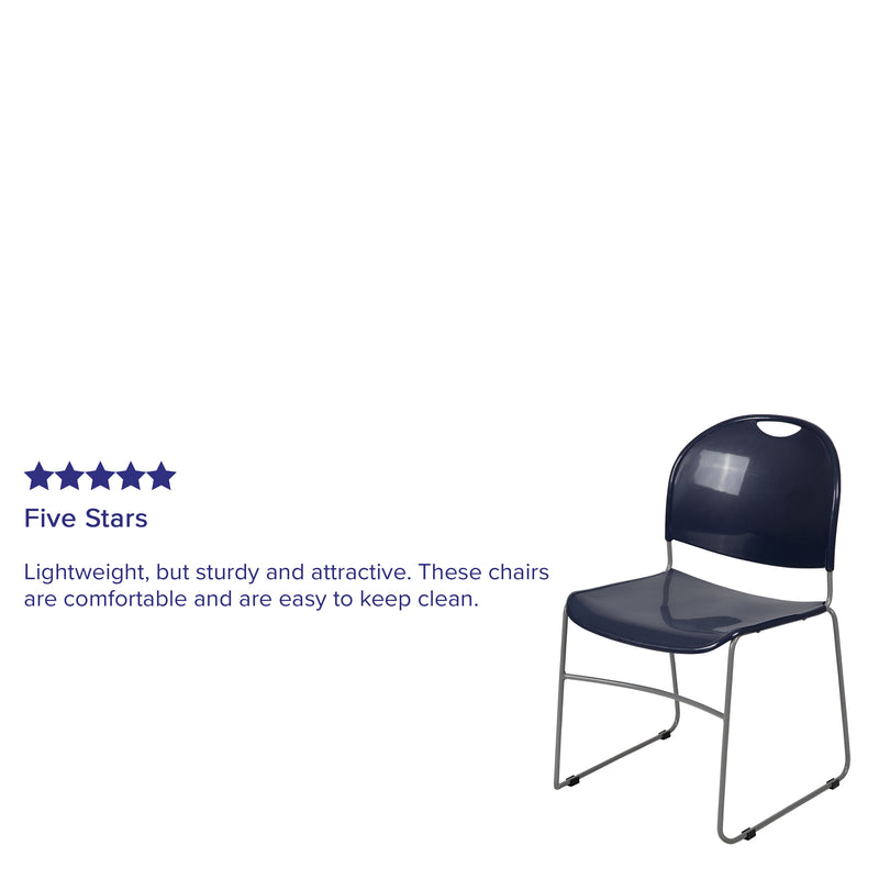 SINGLEWAVE Series 880 lb. Capacity Navy Ultra-Compact Stack Chair with Silver Powder Coated Frame