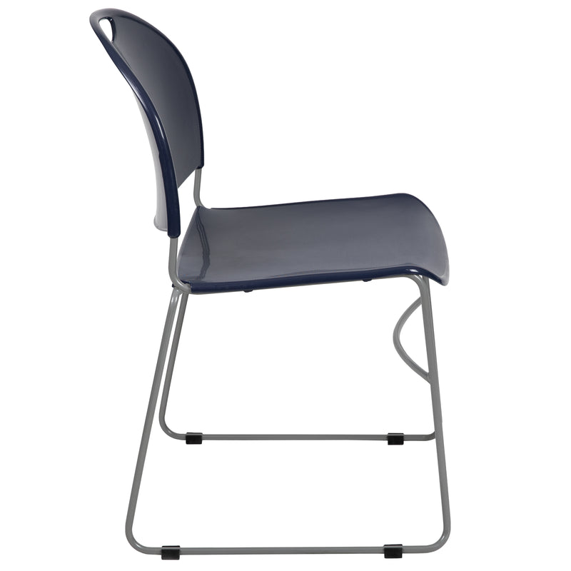 SINGLEWAVE Series 880 lb. Capacity Navy Ultra-Compact Stack Chair with Silver Powder Coated Frame