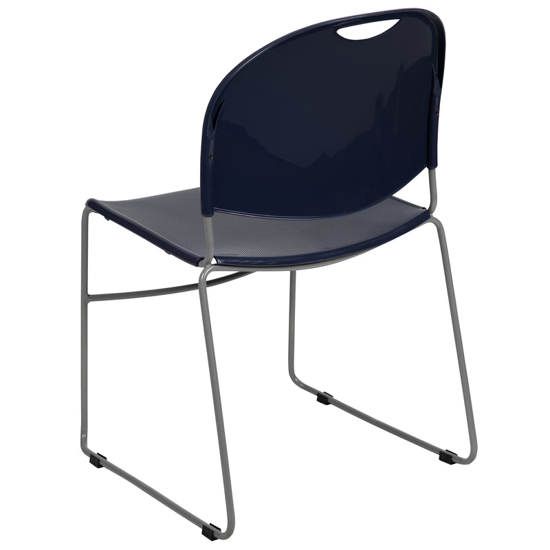 SINGLEWAVE Series 880 lb. Capacity Navy Ultra-Compact Stack Chair with Silver Powder Coated Frame