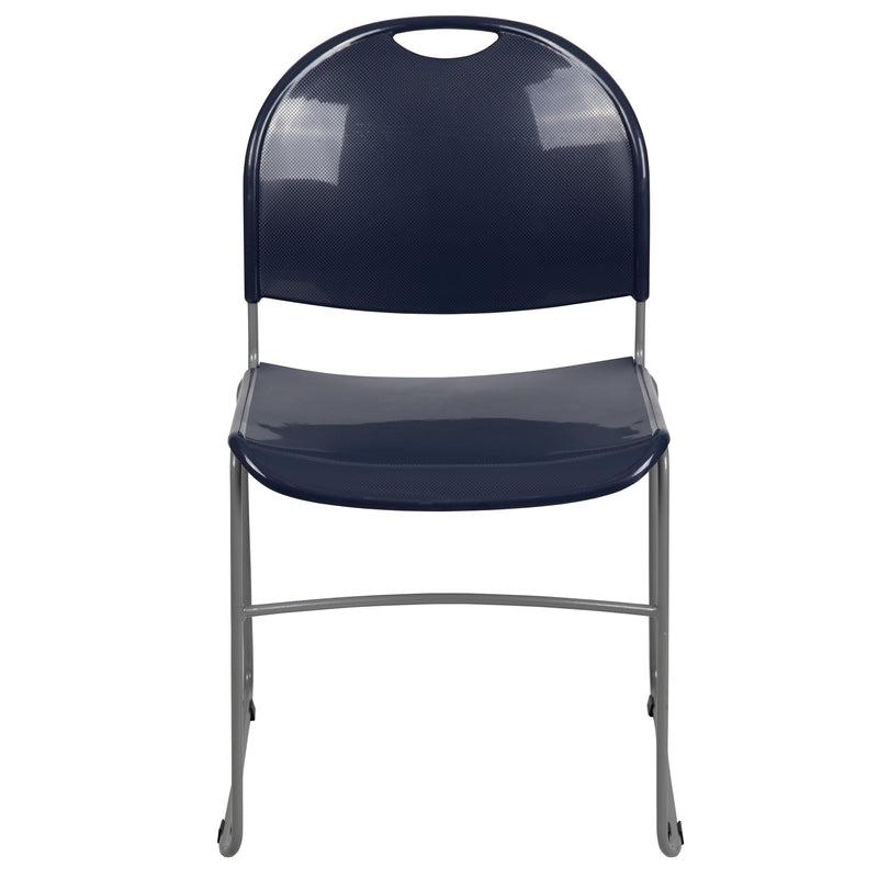 SINGLEWAVE Series 880 lb. Capacity Navy Ultra-Compact Stack Chair with Silver Powder Coated Frame