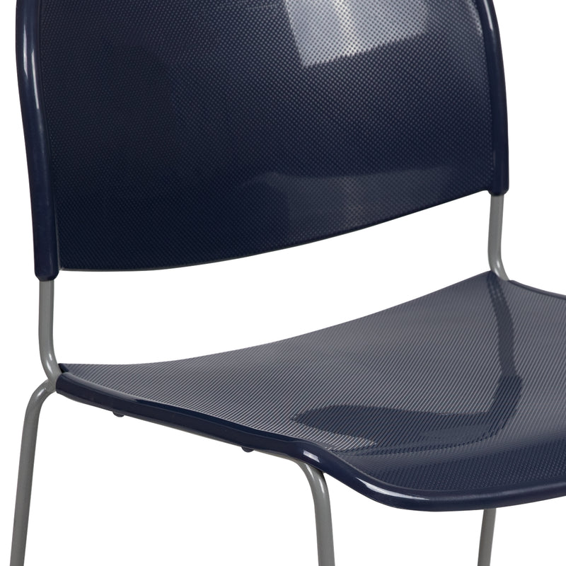 SINGLEWAVE Series 880 lb. Capacity Navy Ultra-Compact Stack Chair with Silver Powder Coated Frame