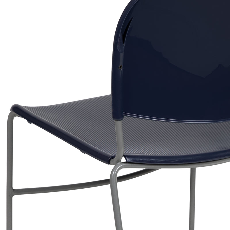 SINGLEWAVE Series 880 lb. Capacity Navy Ultra-Compact Stack Chair with Silver Powder Coated Frame