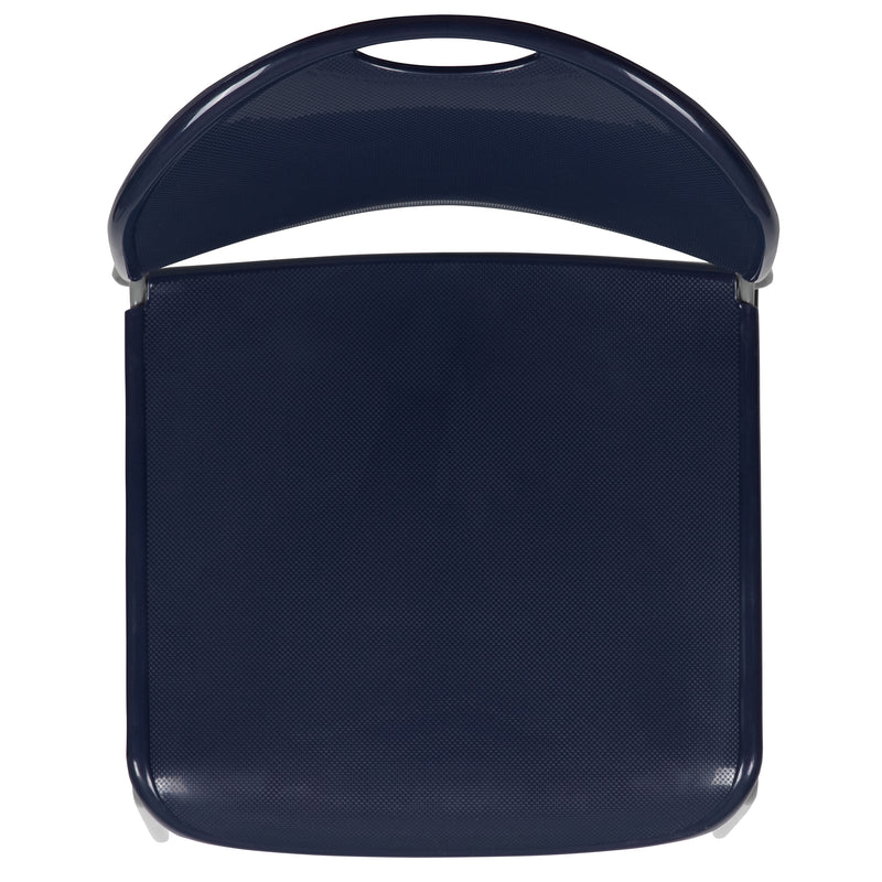 SINGLEWAVE Series 880 lb. Capacity Navy Ultra-Compact Stack Chair with Silver Powder Coated Frame