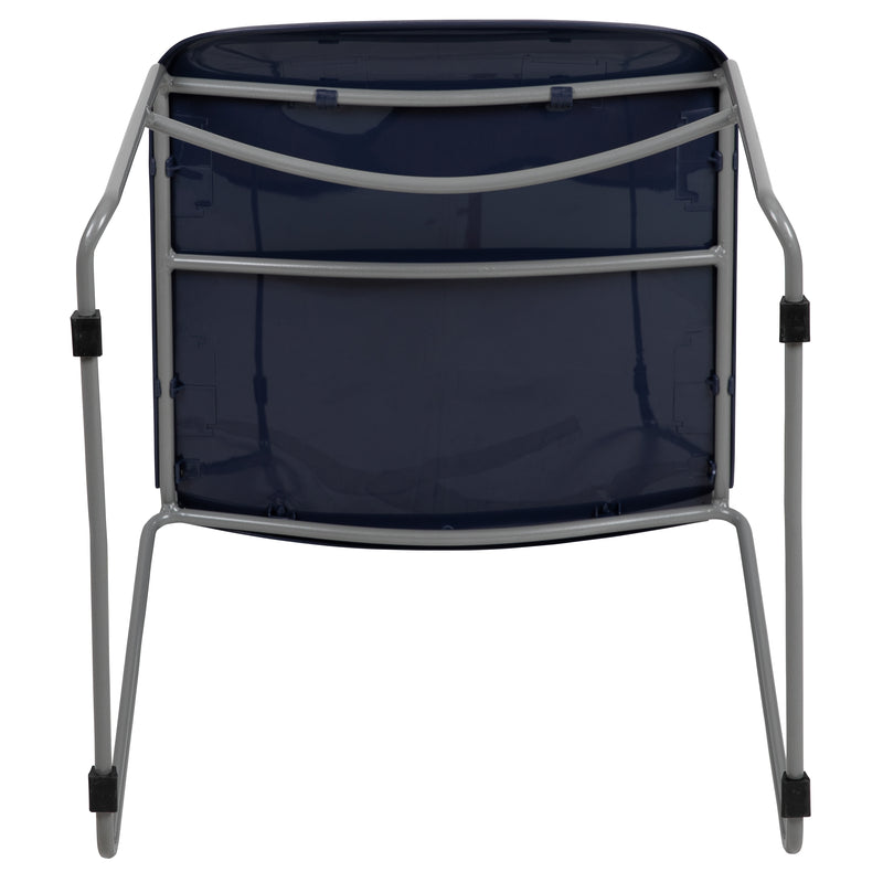 SINGLEWAVE Series 880 lb. Capacity Navy Ultra-Compact Stack Chair with Silver Powder Coated Frame