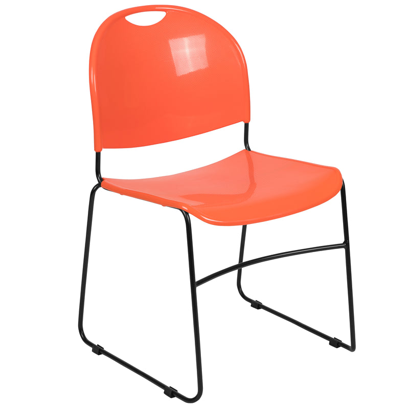 SINGLEWAVE Series 880 lb. Capacity Orange Ultra-Compact Stack Chair with Black Powder Coated Frame