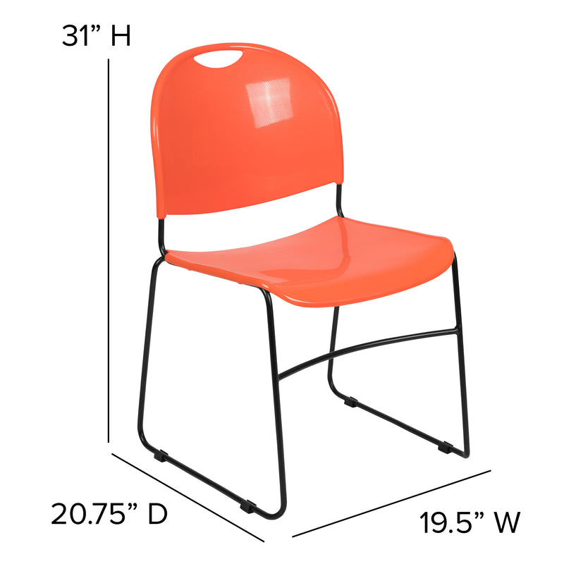 SINGLEWAVE Series 880 lb. Capacity Orange Ultra-Compact Stack Chair with Black Powder Coated Frame