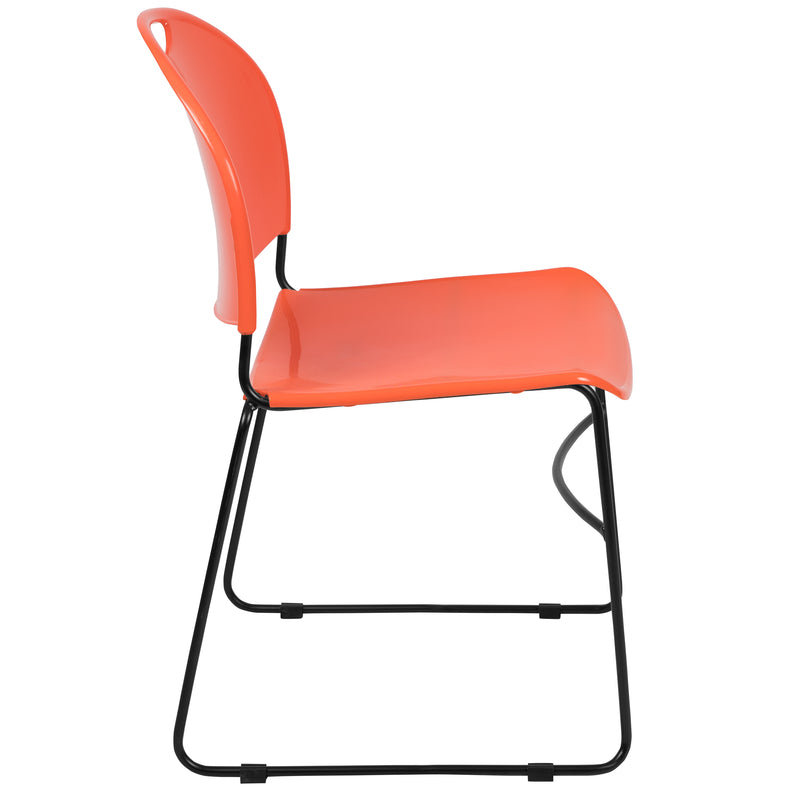 SINGLEWAVE Series 880 lb. Capacity Orange Ultra-Compact Stack Chair with Black Powder Coated Frame