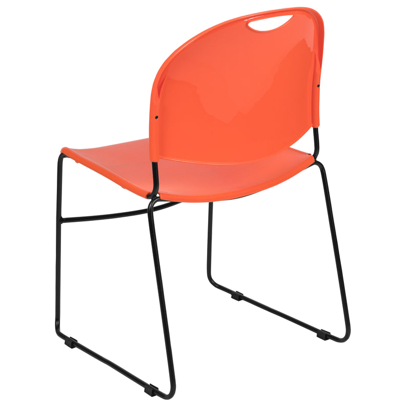 SINGLEWAVE Series 880 lb. Capacity Orange Ultra-Compact Stack Chair with Black Powder Coated Frame