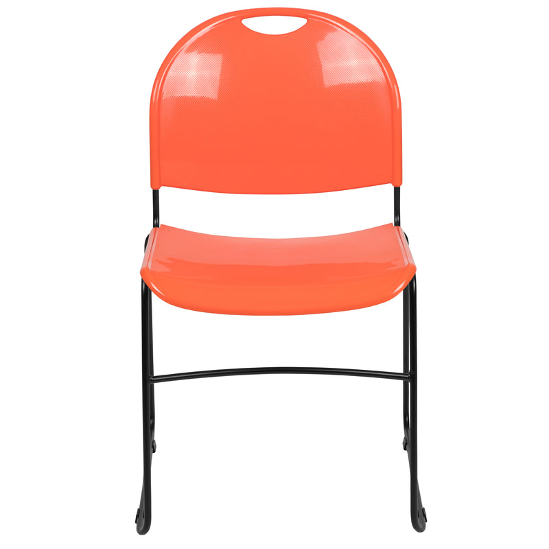 SINGLEWAVE Series 880 lb. Capacity Orange Ultra-Compact Stack Chair with Black Powder Coated Frame