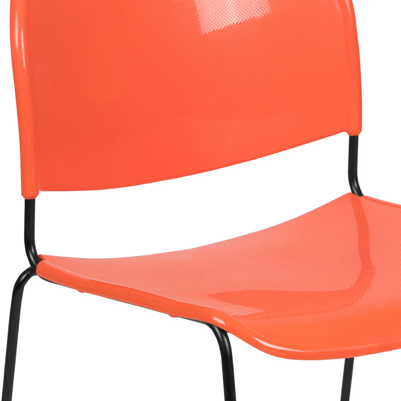 SINGLEWAVE Series 880 lb. Capacity Orange Ultra-Compact Stack Chair with Black Powder Coated Frame