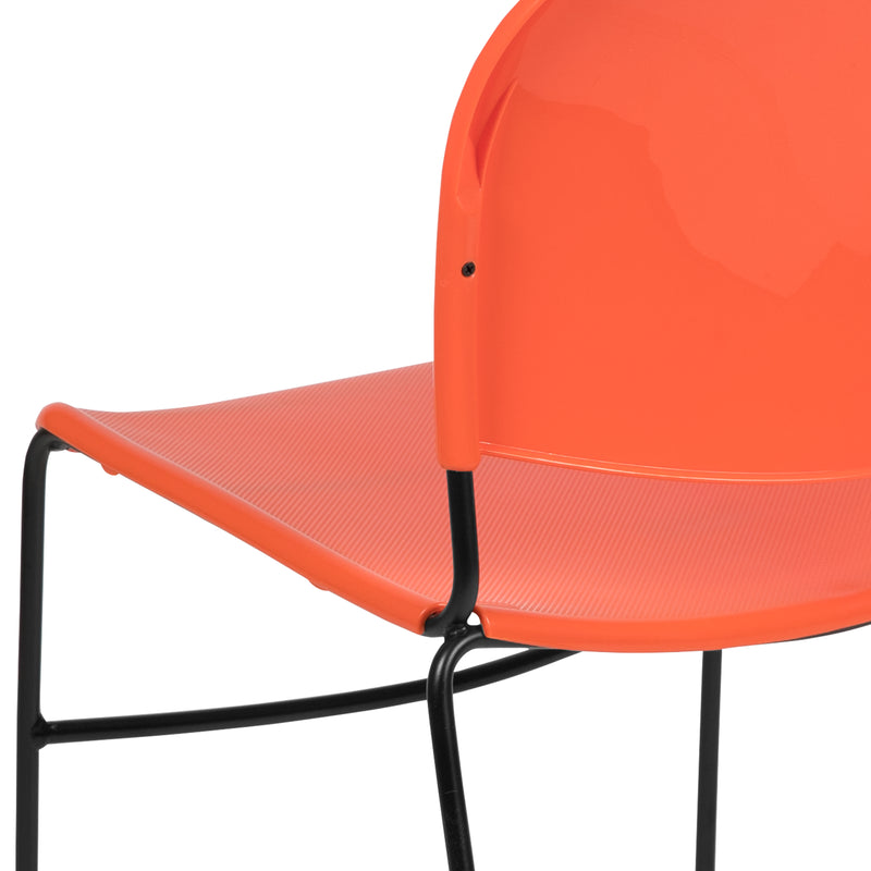 SINGLEWAVE Series 880 lb. Capacity Orange Ultra-Compact Stack Chair with Black Powder Coated Frame