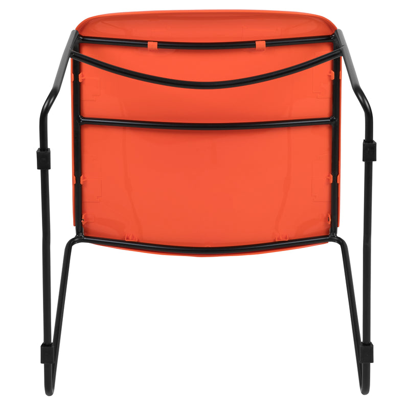 SINGLEWAVE Series 880 lb. Capacity Orange Ultra-Compact Stack Chair with Black Powder Coated Frame